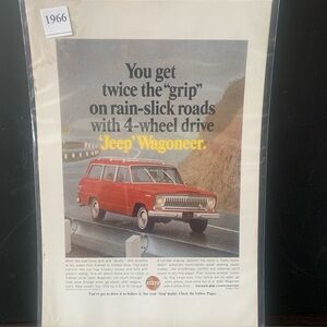 Vintage 1966 Jeep Wagoneer Twice The Grip on Rain Slick Roads Ad Advertisement